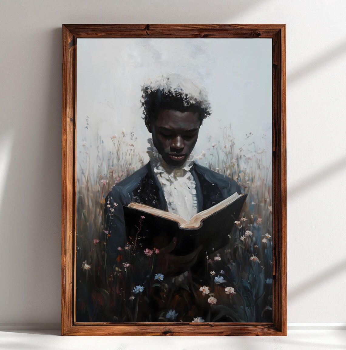 Young Gentleman Reading In Misty Wildflower Field Soft Victorian Art Poster - Image 3