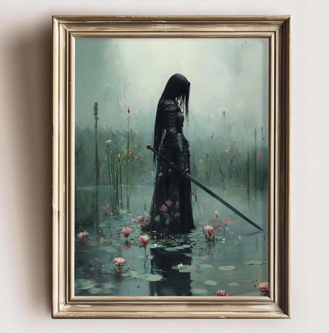 Female Knight Dark Academia Lake Gothic Wall Print