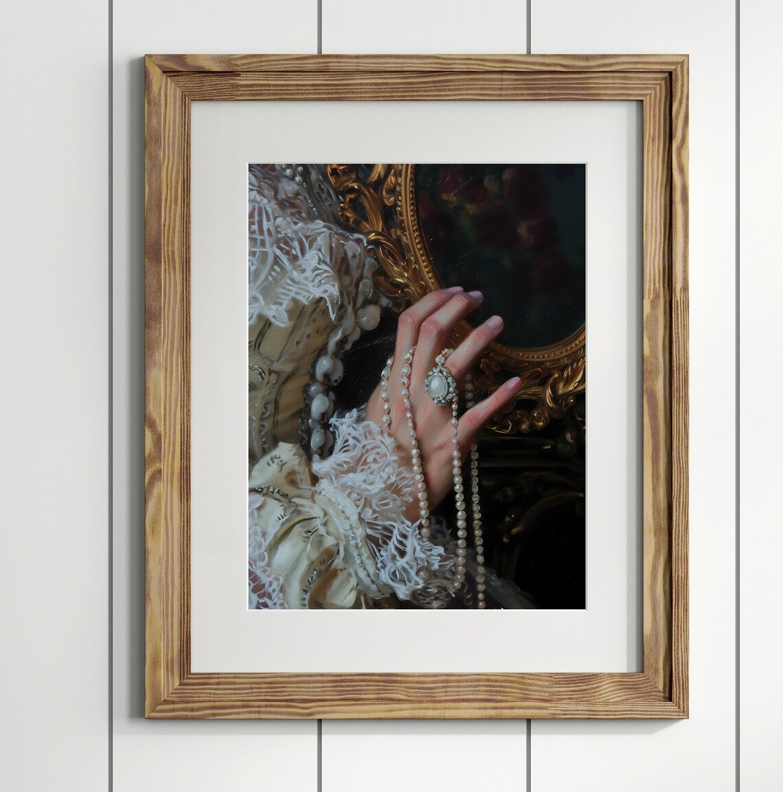 Mirror Victorian Woman Art Print, Moody Antique Decor - Image 3