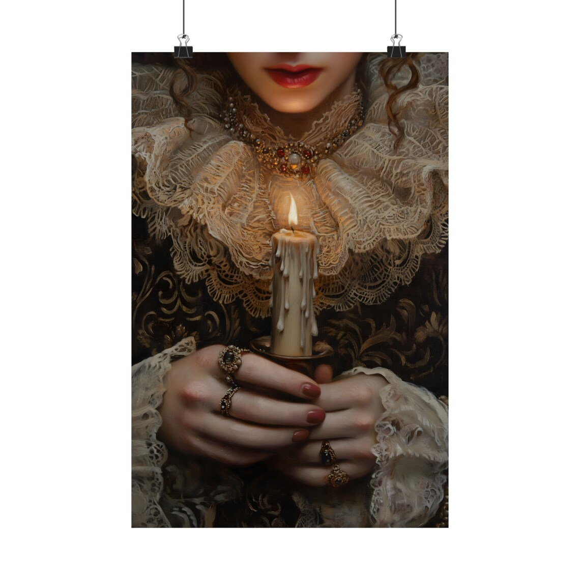 Victorian Woman Holding Candle Moody Lace Dark Elegant Gothic Wall Art Poster - Image 2