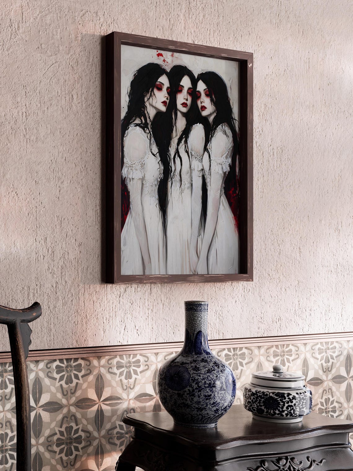Three Pale Vampire Sisters Bloody White Dresses Horror Gothic Poster - Image 2