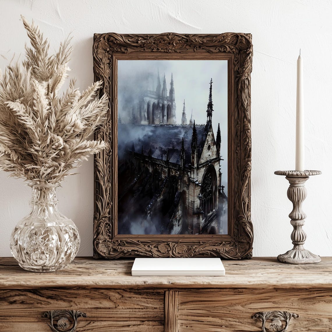 Gothic Cathedral Spires Fog Moody Dark Academia Watercolor Art Print - Image 3
