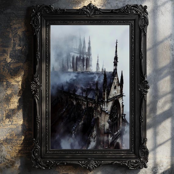 Gothic Cathedral Art Moody Gothic Decor Victorian Painting Dark Academia Art Draculas Castle Print Gothic Home Decor Gift