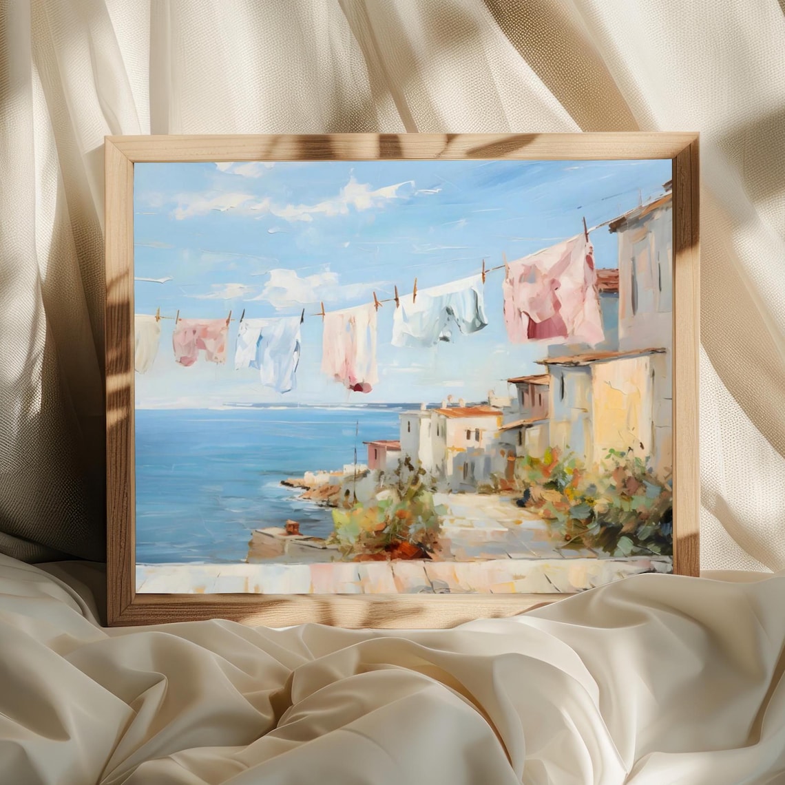 Laundry On A Line, Vintage Coastal Wall Art Print