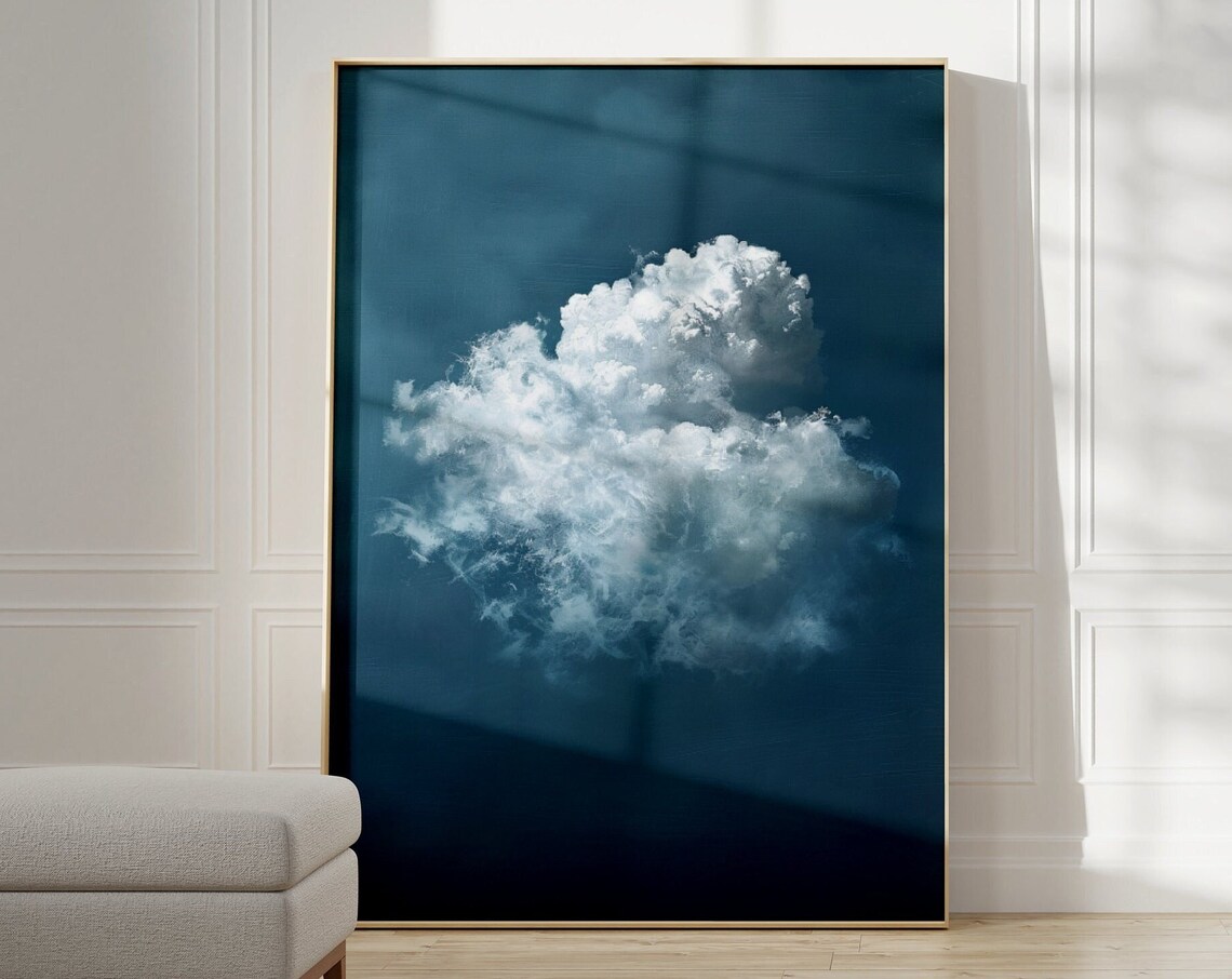Indigo Rain Cloud Prints Dark Blue Wall Art Gallery Wall Set Surreal Art Abstract Art Living Room Large Maximalist Decor