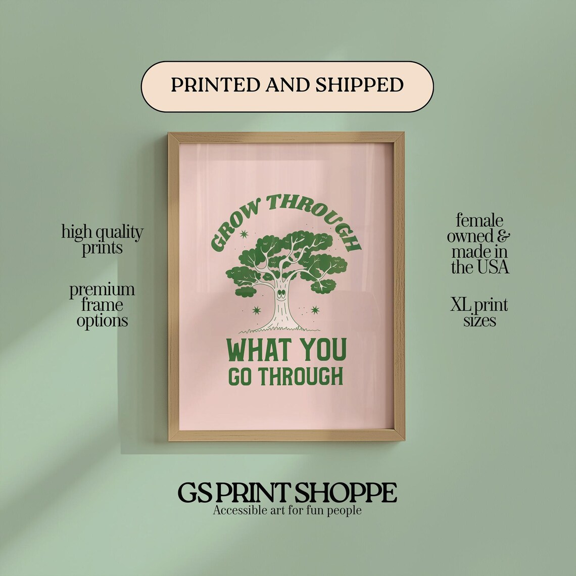 Grow Through What You Go Through Tree Green Inspirational Quote Poster
