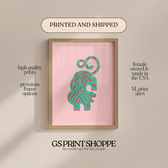 Single Tiger Vertical Pink Art Print