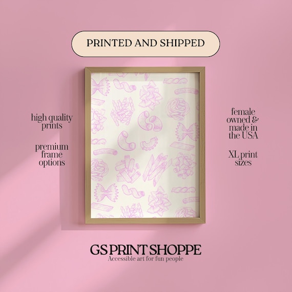 Trendy Pink Pasta Shapes Pattern Kitchen Food Illustration Poster
