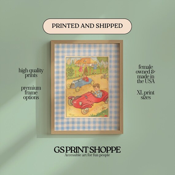 Vintage Children Soapbox Derby Car Race Retro Nursery Art Poster