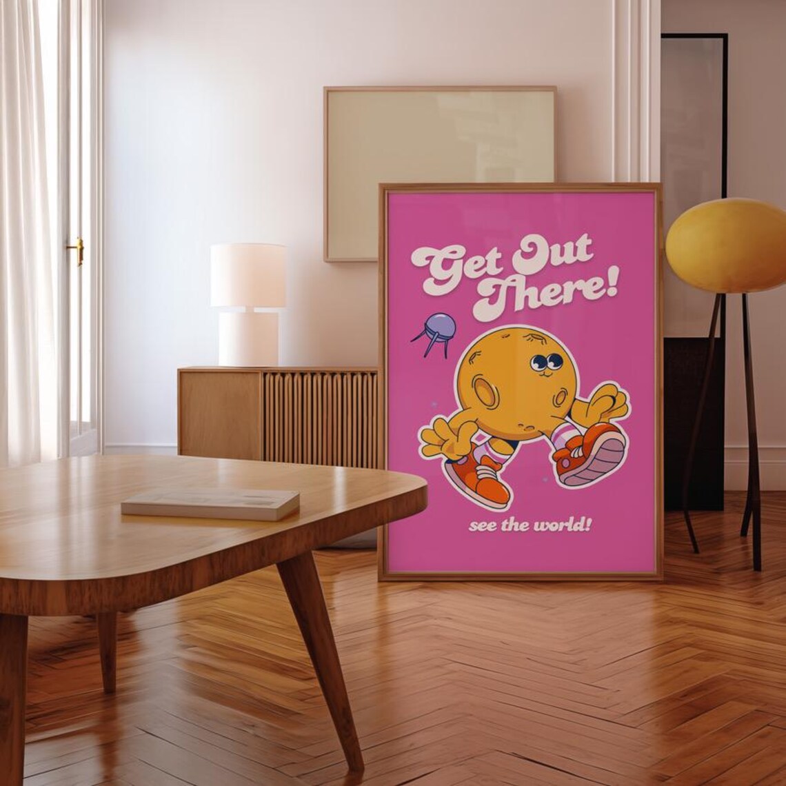Get Out There See The World Retro Cartoon Moon Character Kids Poster