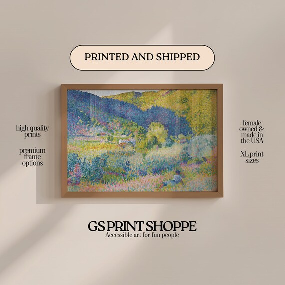 Dappled Hillside Meadow Pointillist Landscape Impressionist Art Poster