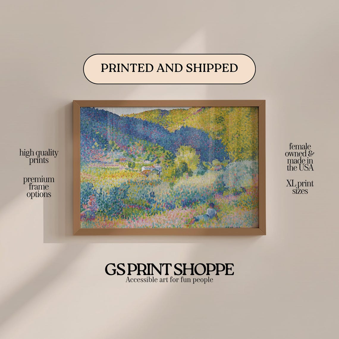 Dappled Hillside Meadow Pointillist Landscape Impressionist Art Poster