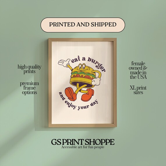 Eat A Burger And Enjoy Your Day Retro Cartoon Kitchen Poster