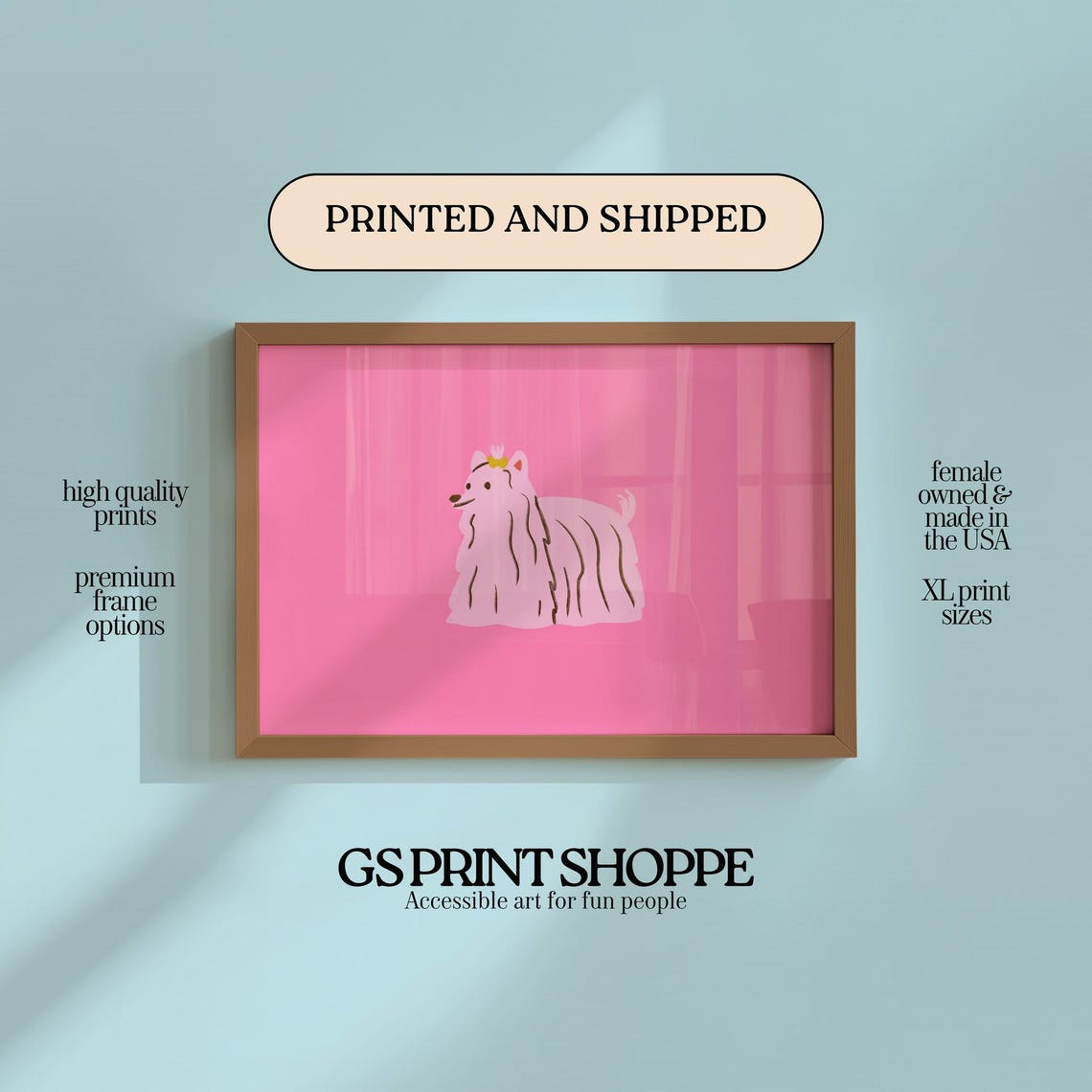 Pink Background Cute Puppy With Crown Adorable Nursery Art Poster