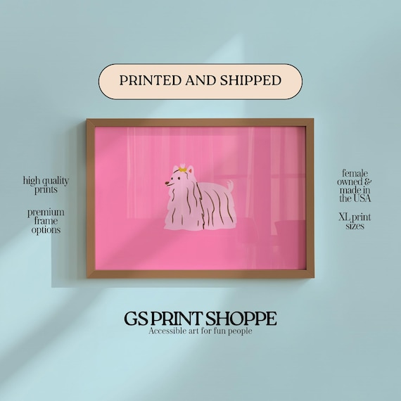 Pink Background Cute Puppy With Crown Adorable Nursery Art Poster