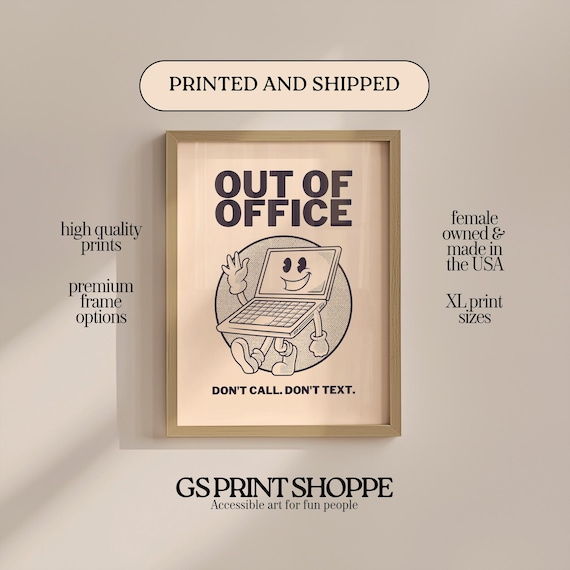 Out of Office Funny Retro Cartoon Laptop Don't Call Don't Text Poster