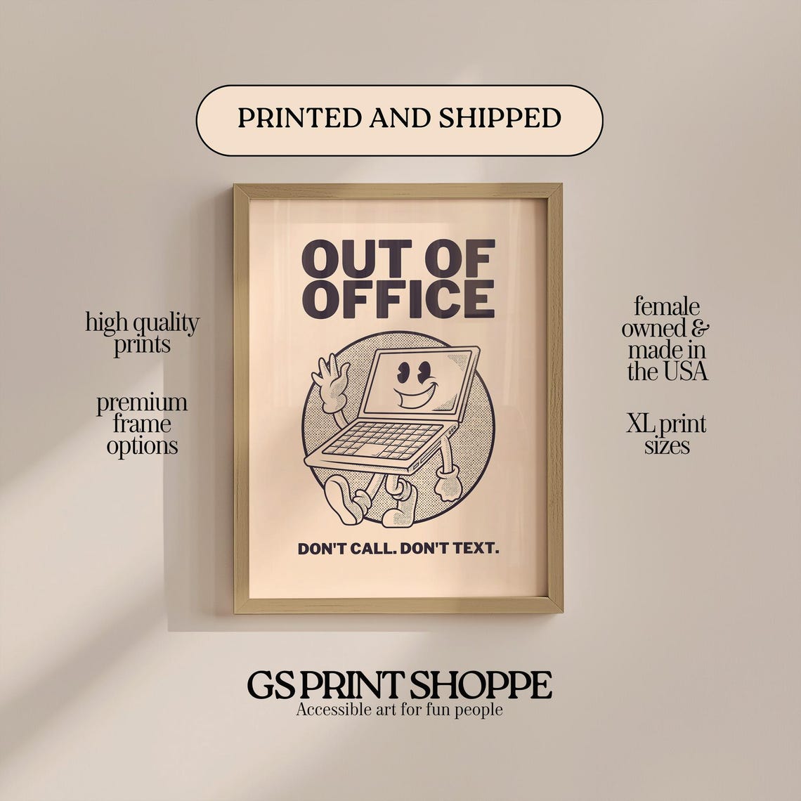 Out of Office Funny Retro Cartoon Laptop Don't Call Don't Text Poster