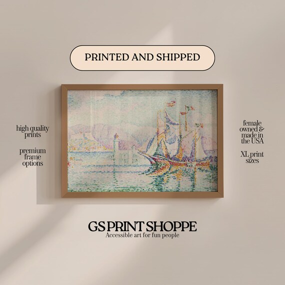 Sailboat Harbor Lighthouse Pointillist Impressionist Seascape Poster