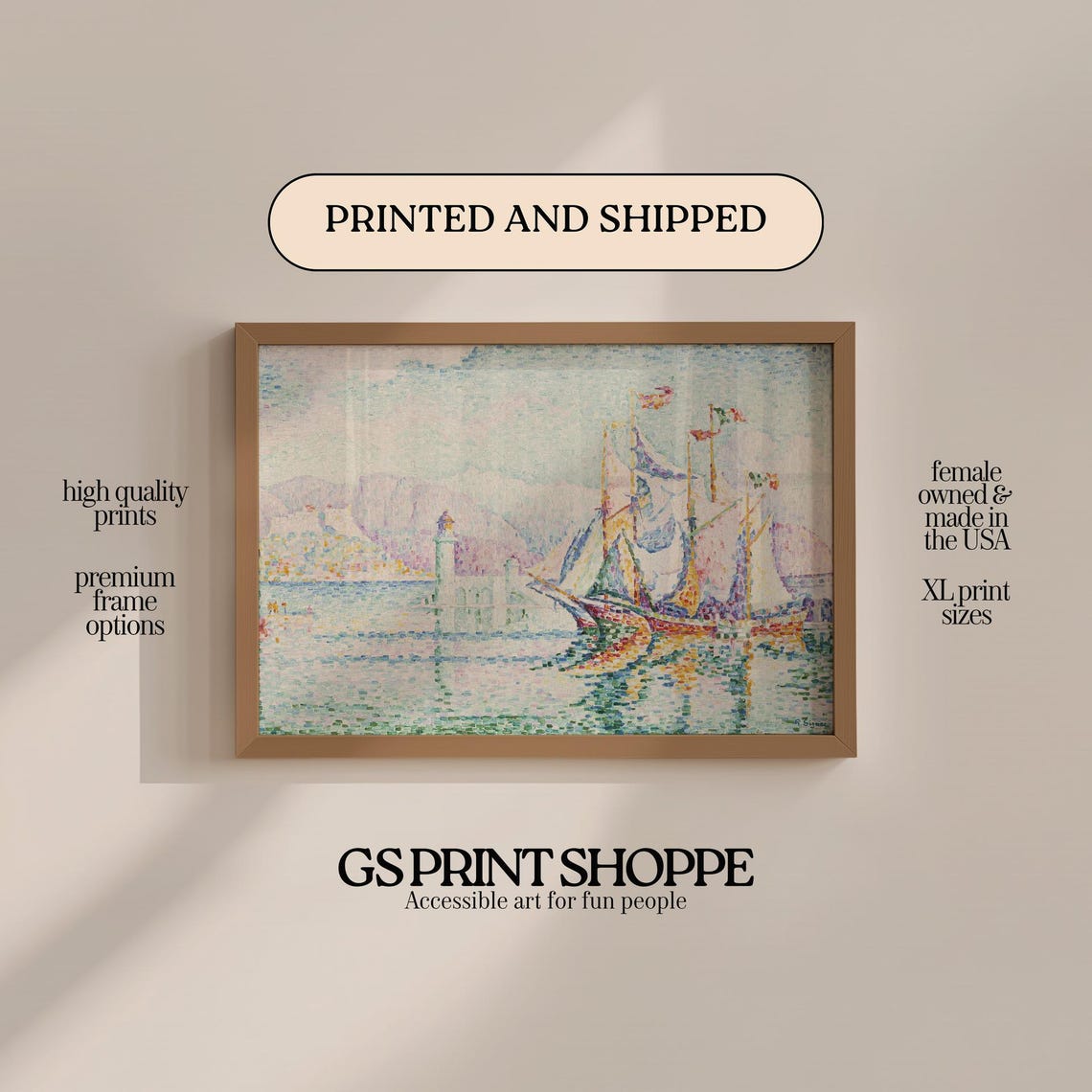 Sailboat Harbor Lighthouse Pointillist Impressionist Seascape Poster