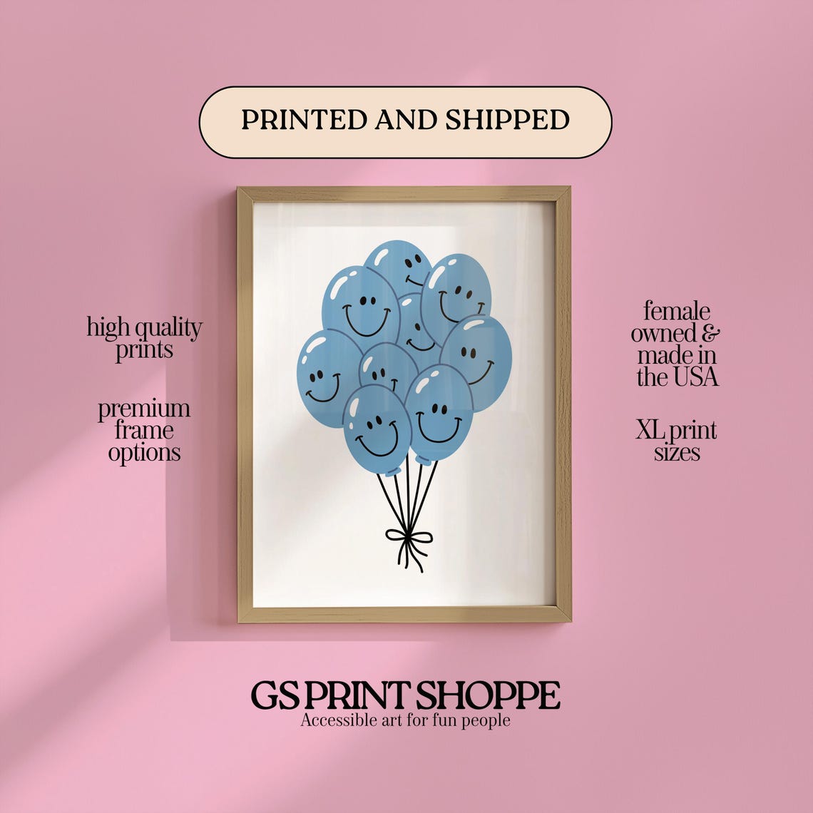 Blue Smiley Face Balloon Bunch Poster Happy Birthday Party Decor