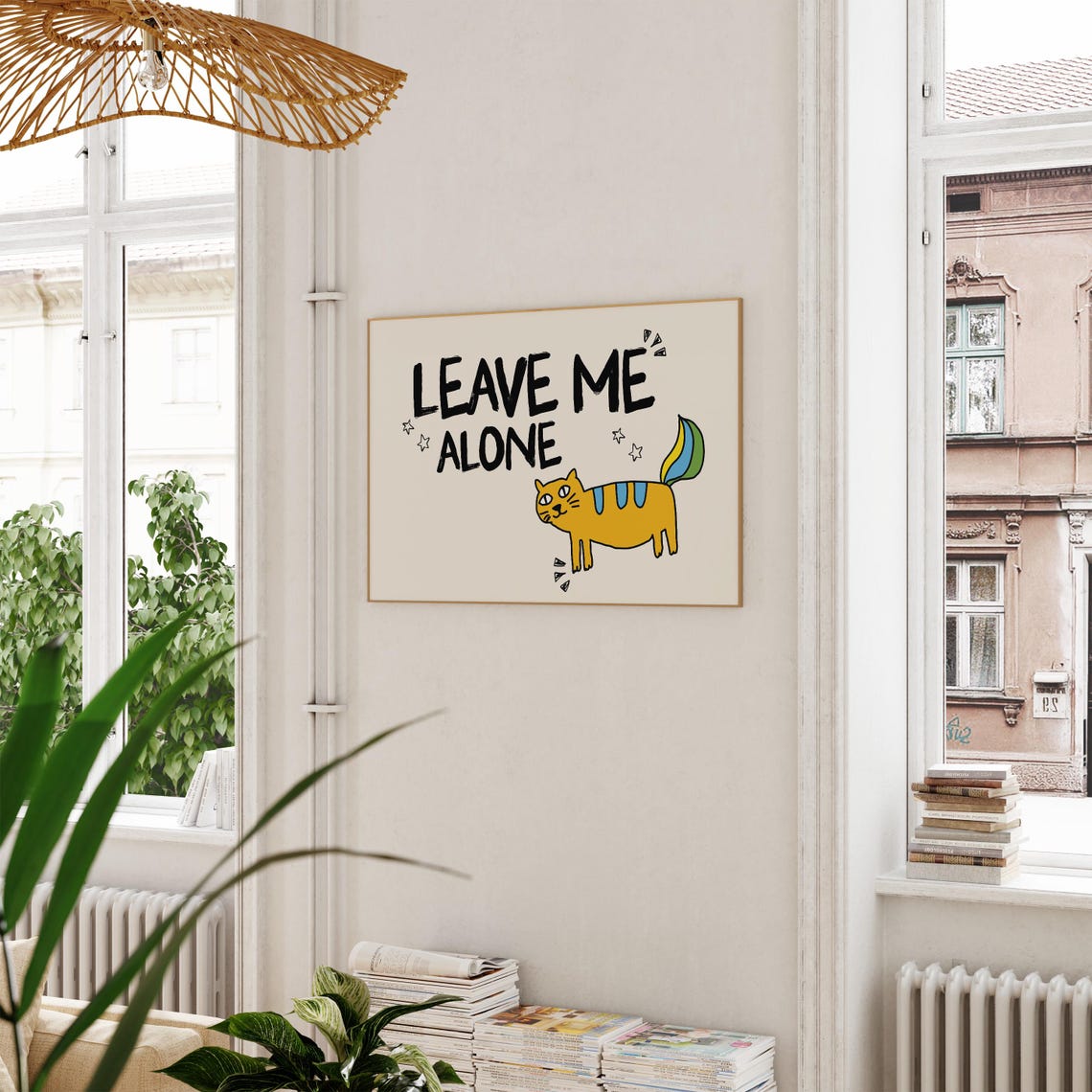 Leave Me Alone Grumpy Orange Cat Funny Cartoon Doodle Room Poster - Image 2