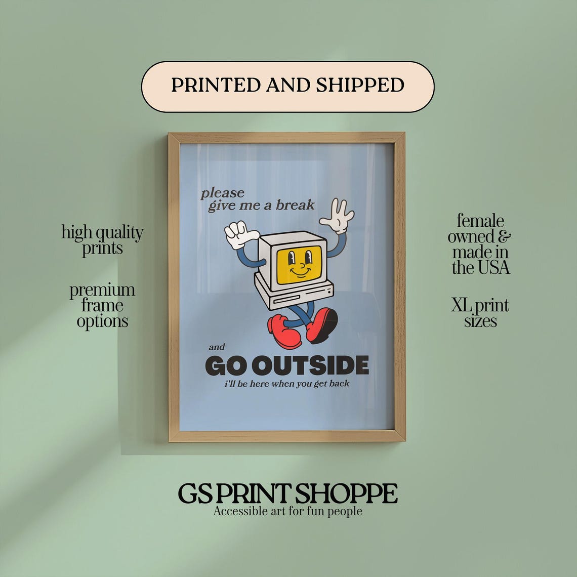 Go Outside Retro Computer Character Digital Detox Humor Poster