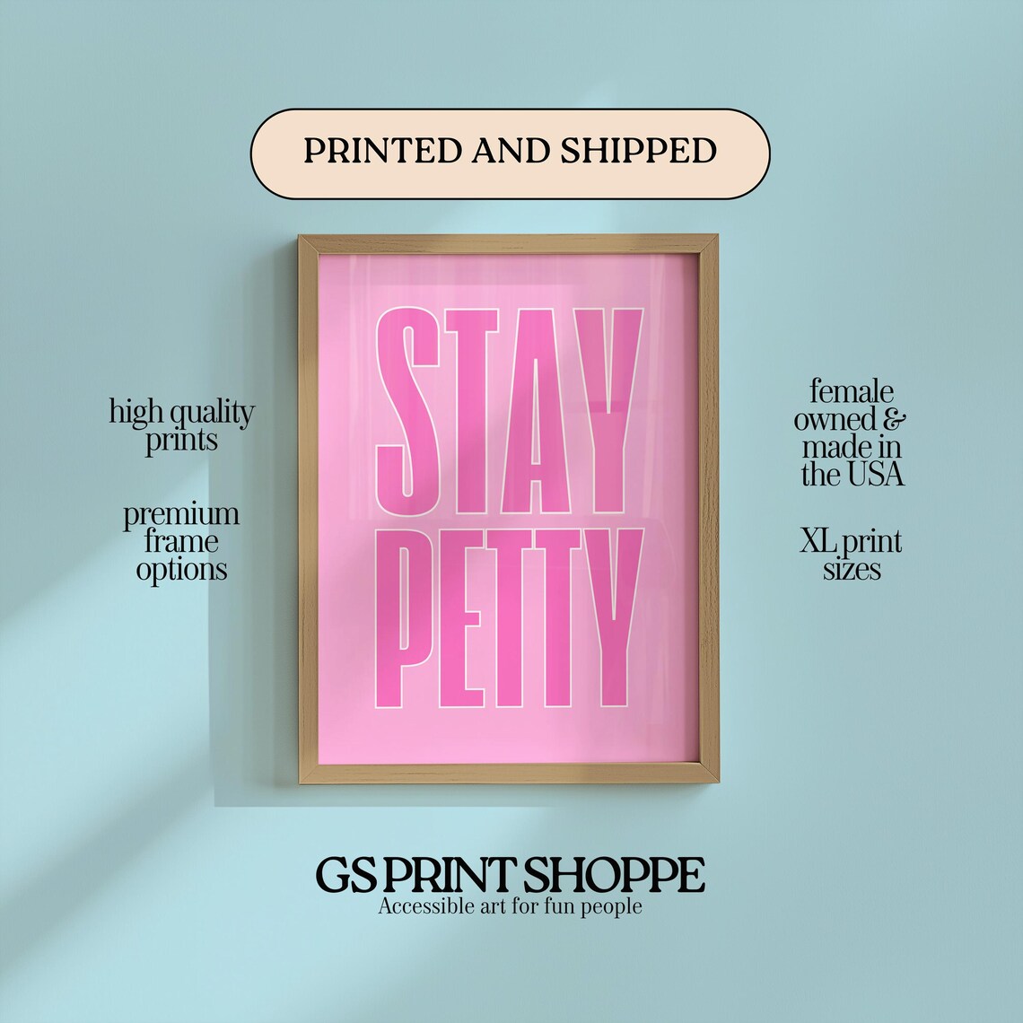 Stay Petty Bold Pink Typography Retro Funny Quote Empowerment Wall Poster