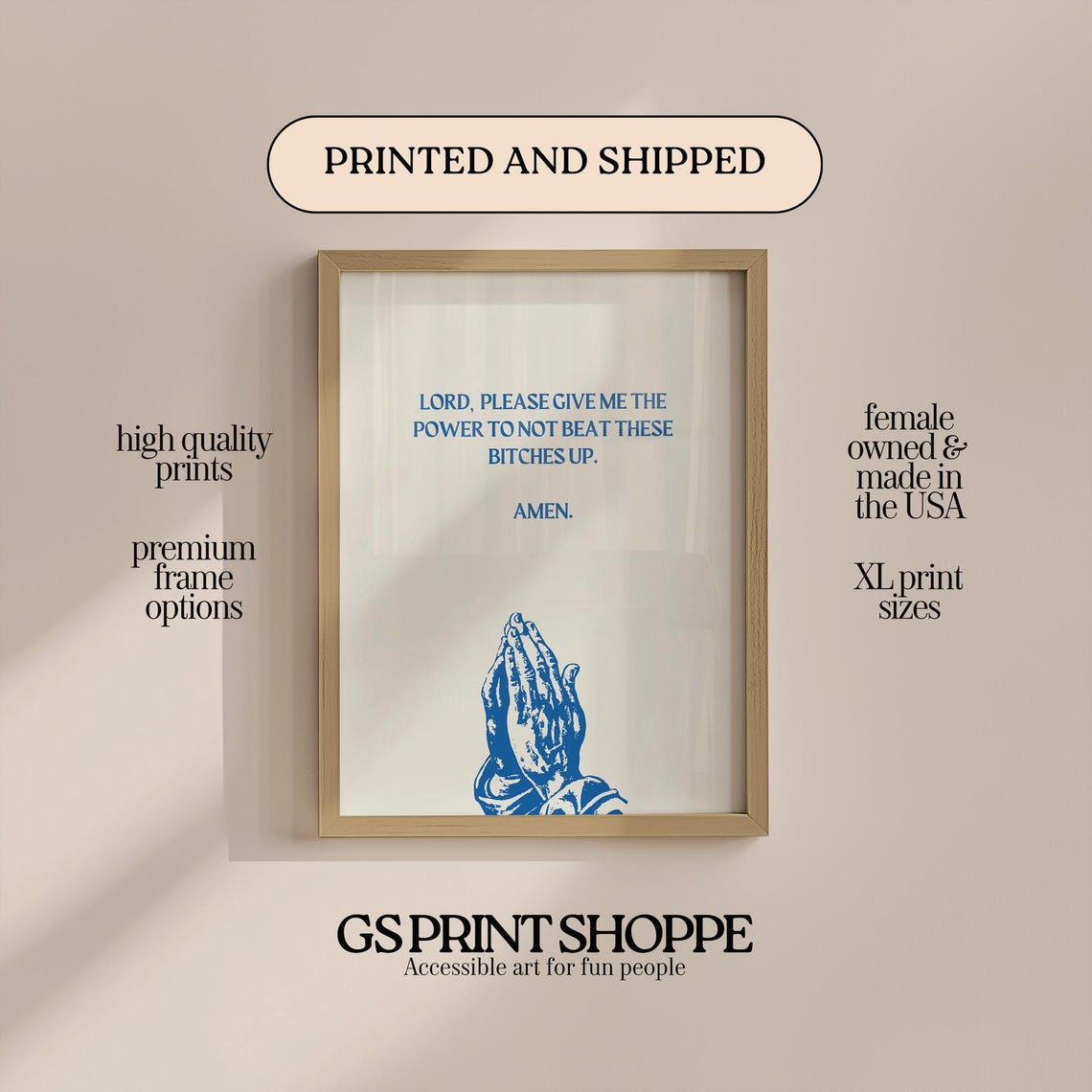 Lord Give Me Power Praying Hands Blue Funny Quote Art Poster