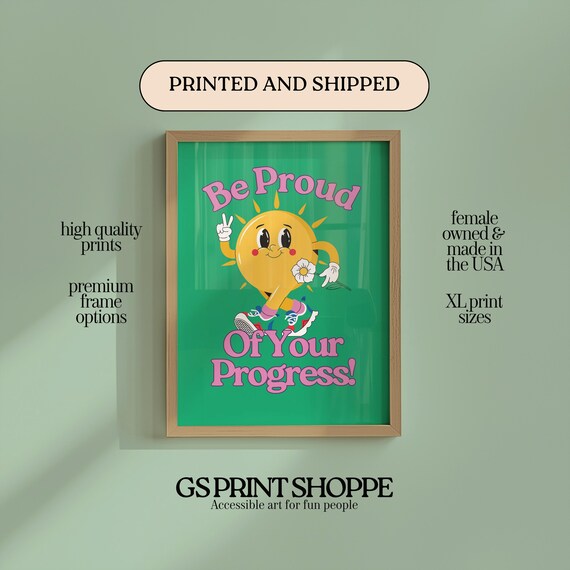 Be Proud Of Your Progress Retro Sunshine Motivational Quote Print