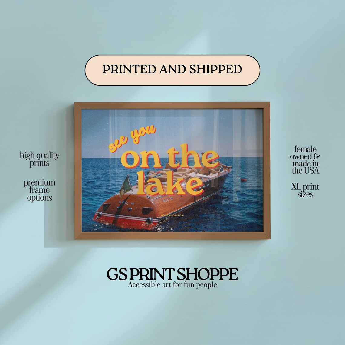 Retro See You On The Lake Wooden Speedboat Summer Fun Poster