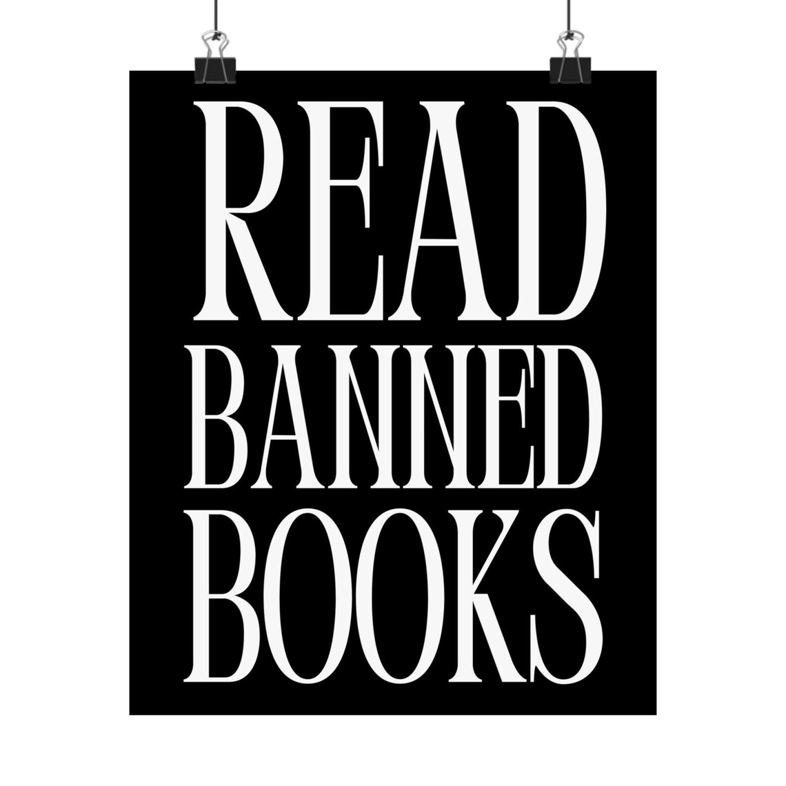 Read Banned Books Bold Typography Wall Art Black White Book Lover Decor