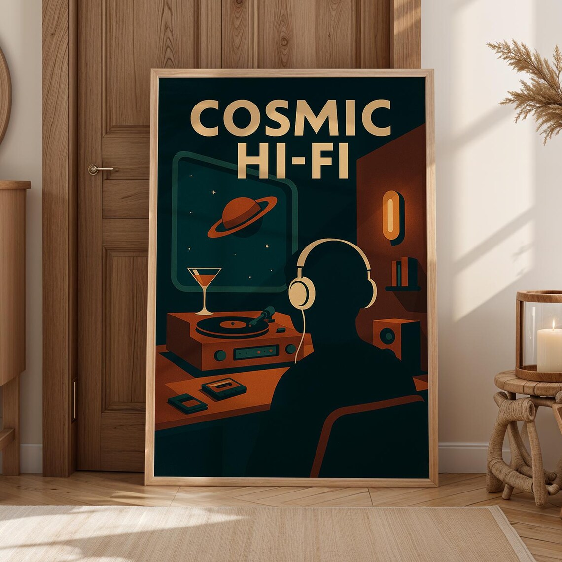 Retro Record Player Poster, Mid-Century Modern Sci-Fi