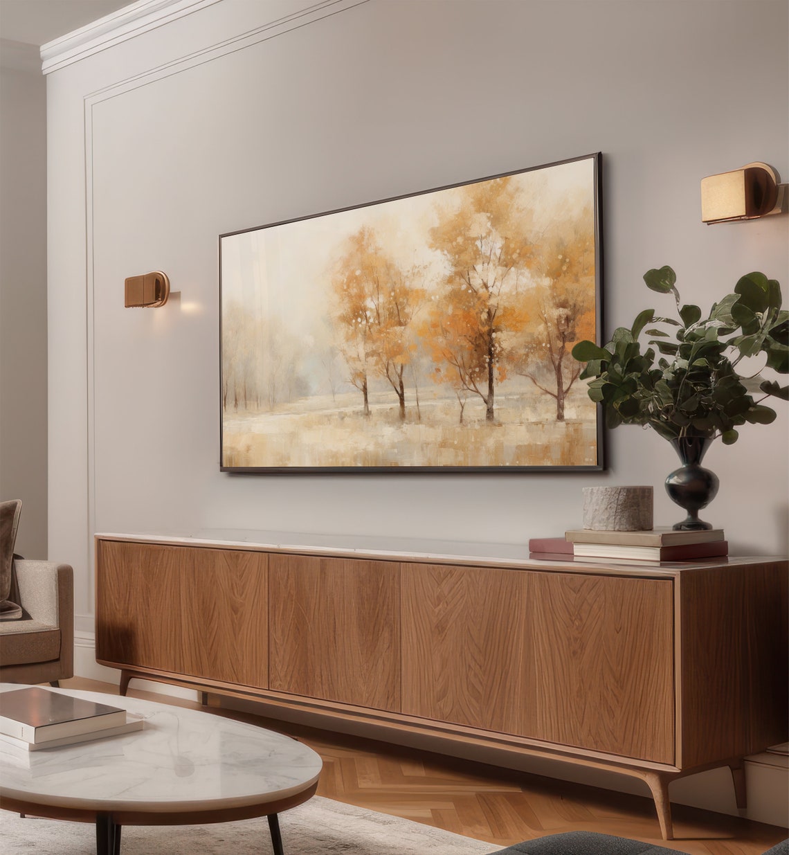 Golden Forest in Soft Misty Autumn Abstract Landscape Poster - Image 2