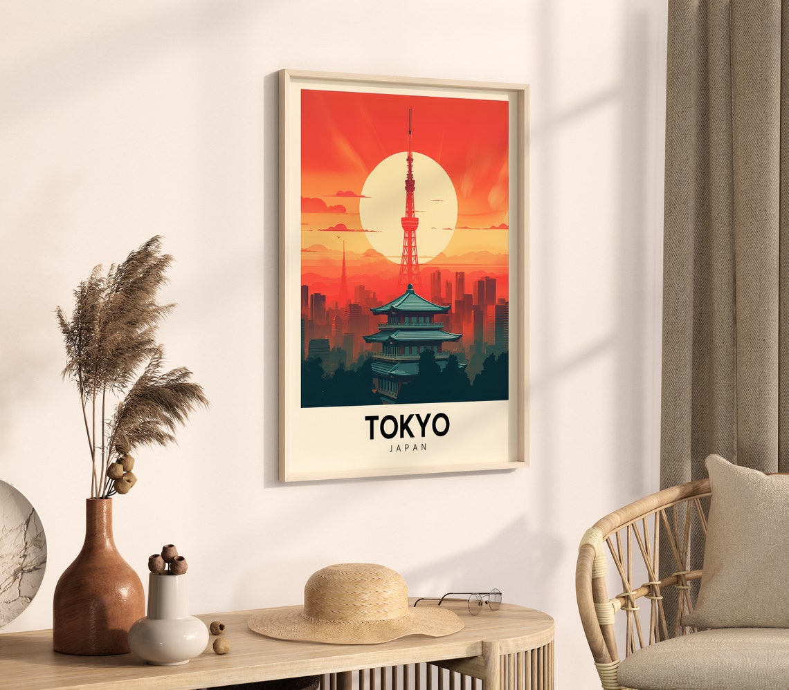 Tokyo Japan Tower Pagoda Sunset Sky Retro Travel Style Poster - Image 4