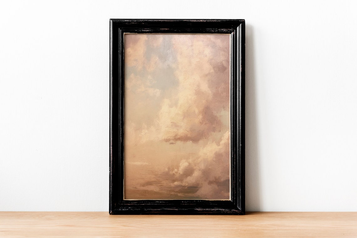 Dreamy Blush Pink Sunset Clouds Vintage Pastel Sky Painting Poster - Image 2
