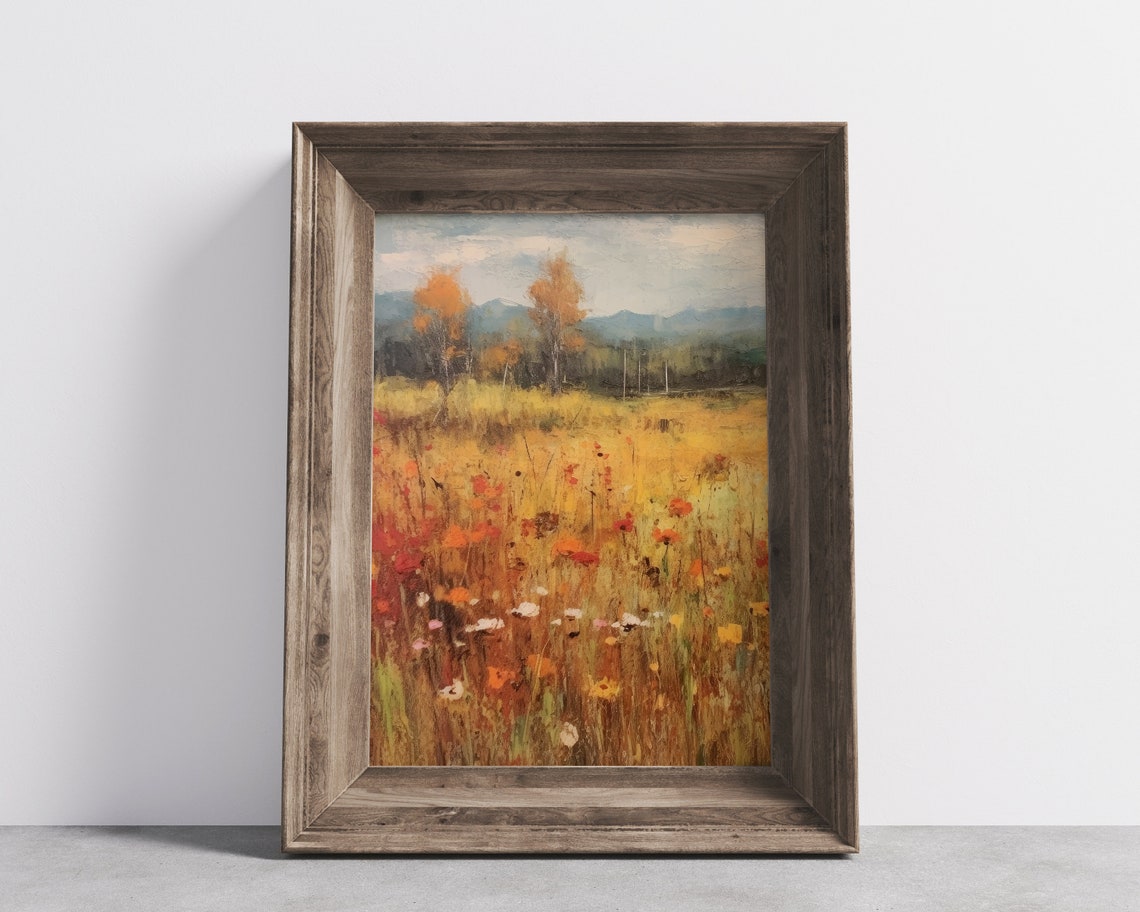 Autumn Wildflower Meadow Golden Fall Vintage Floral Landscape Poster - Image 2