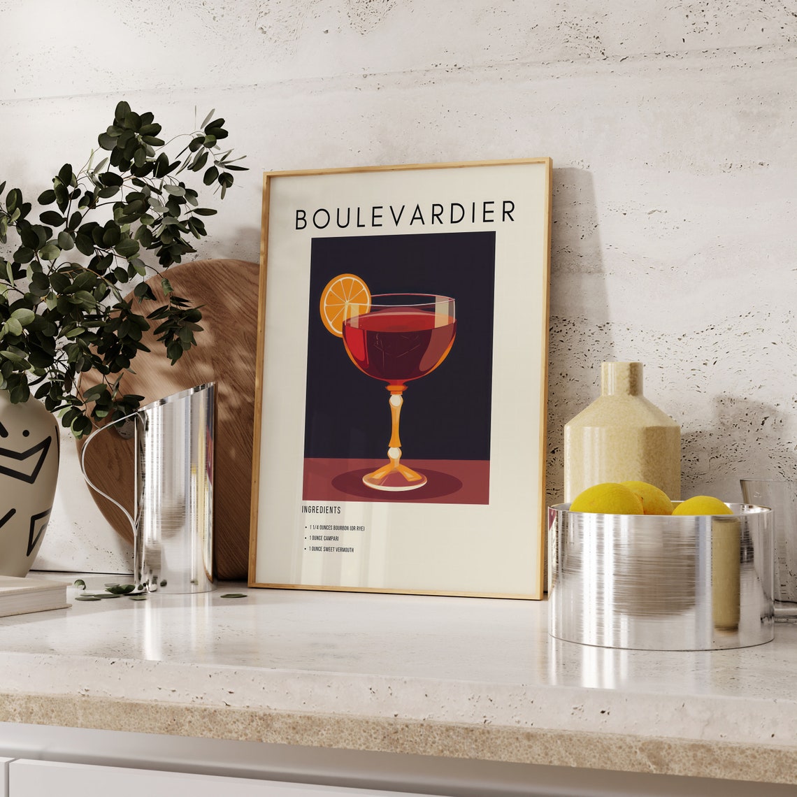 Boulevardier Classic Cocktail Recipe Retro Minimalist Bar Decor Print - Image 2