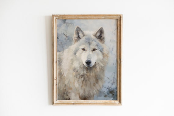 Arctic Wolf Vintage Winter Print Farmhouse Wall Decor Winter Wall Art Impressionist Art Wall Art