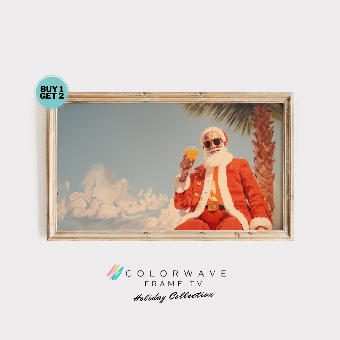 Cool Santa Claus with Cocktail Under Palm Tree Christmas Poster
