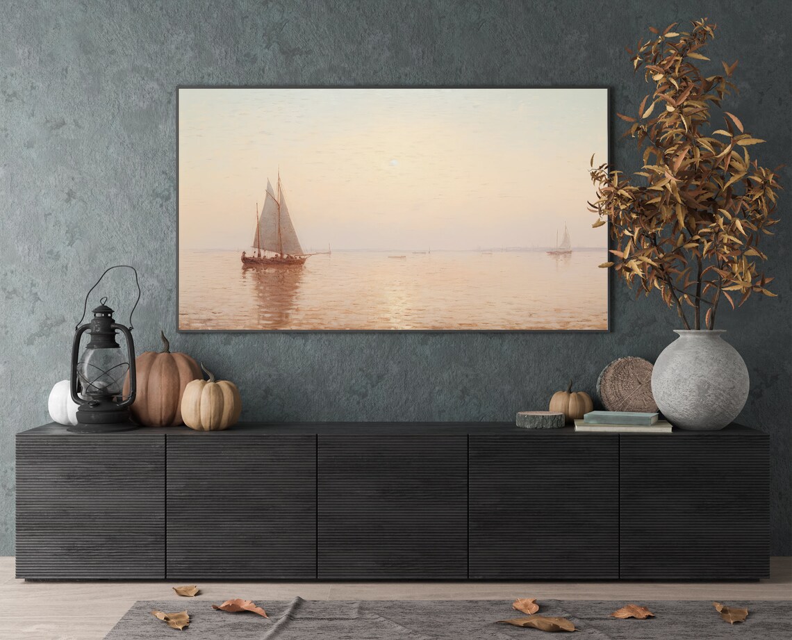 Sunset Sailboats Calm Sea Vintage Seascape Golden Hour Art Poster - Image 4
