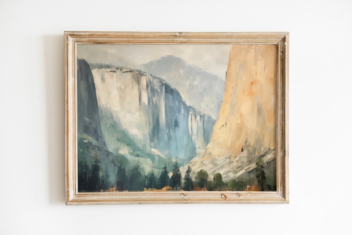 Yosemite Valley Granite Cliffs Impressionist Painting Poster