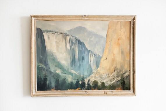 Yosemite Valley Granite Cliffs Impressionist Painting Poster