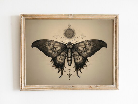 Occult Moth Wall Art Print Occult Art Macabre Art Pagan Art Dark Art Witchy Gifts Vintage Wall Art