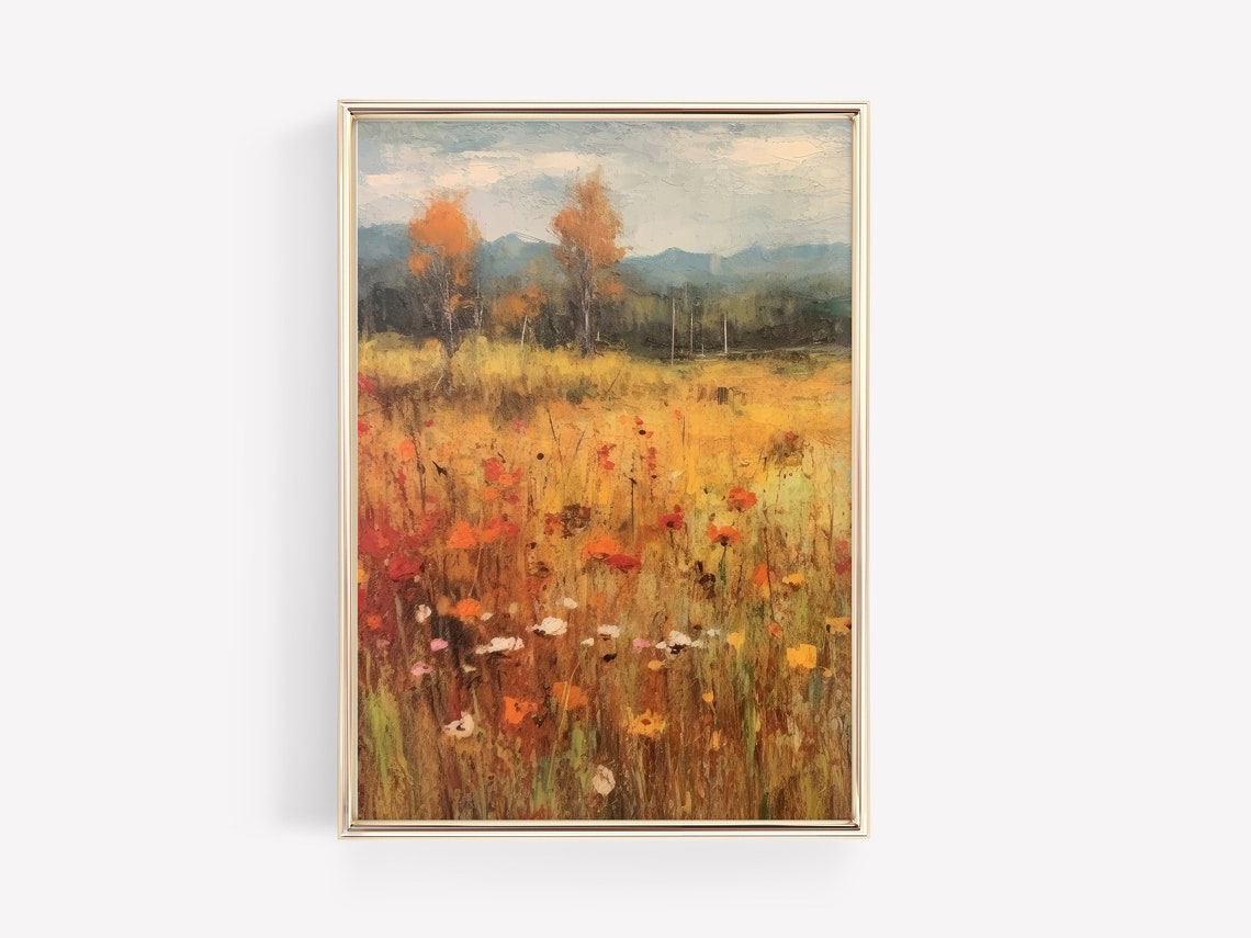 Autumn Wildflower Meadow Golden Fall Vintage Floral Landscape Poster - Image 3