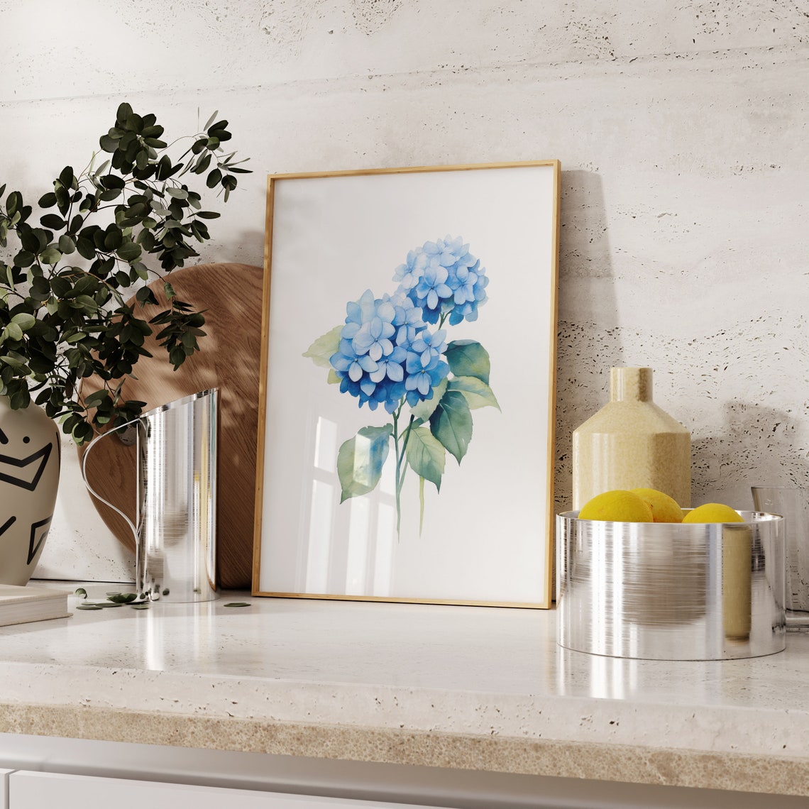 Blue Hydrangea Watercolor Flower Minimalist Botanical Art Poster - Image 3