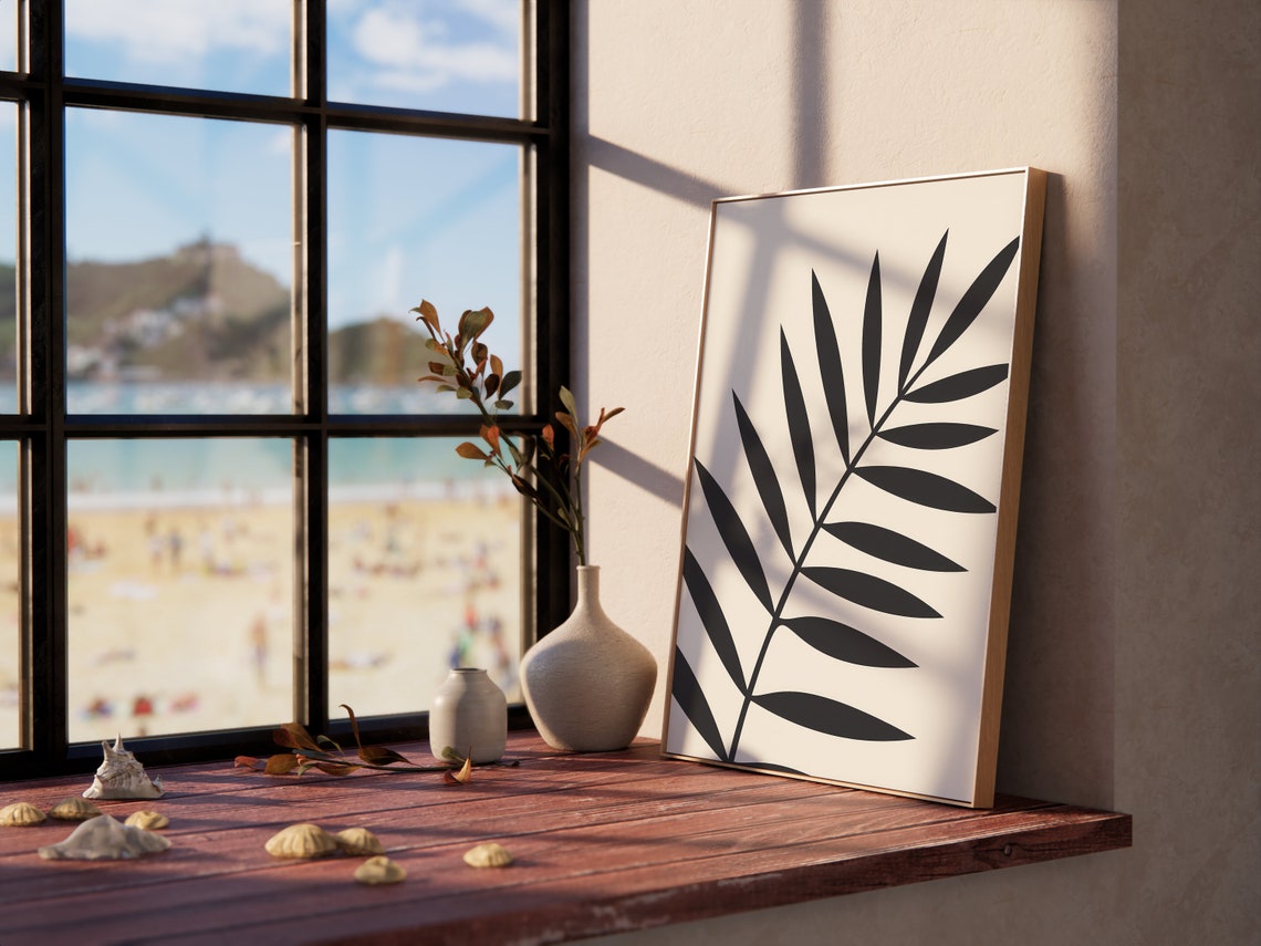 Bold Black Palm Frond Silhouette On Warm Cream Minimalist Poster - Image 3