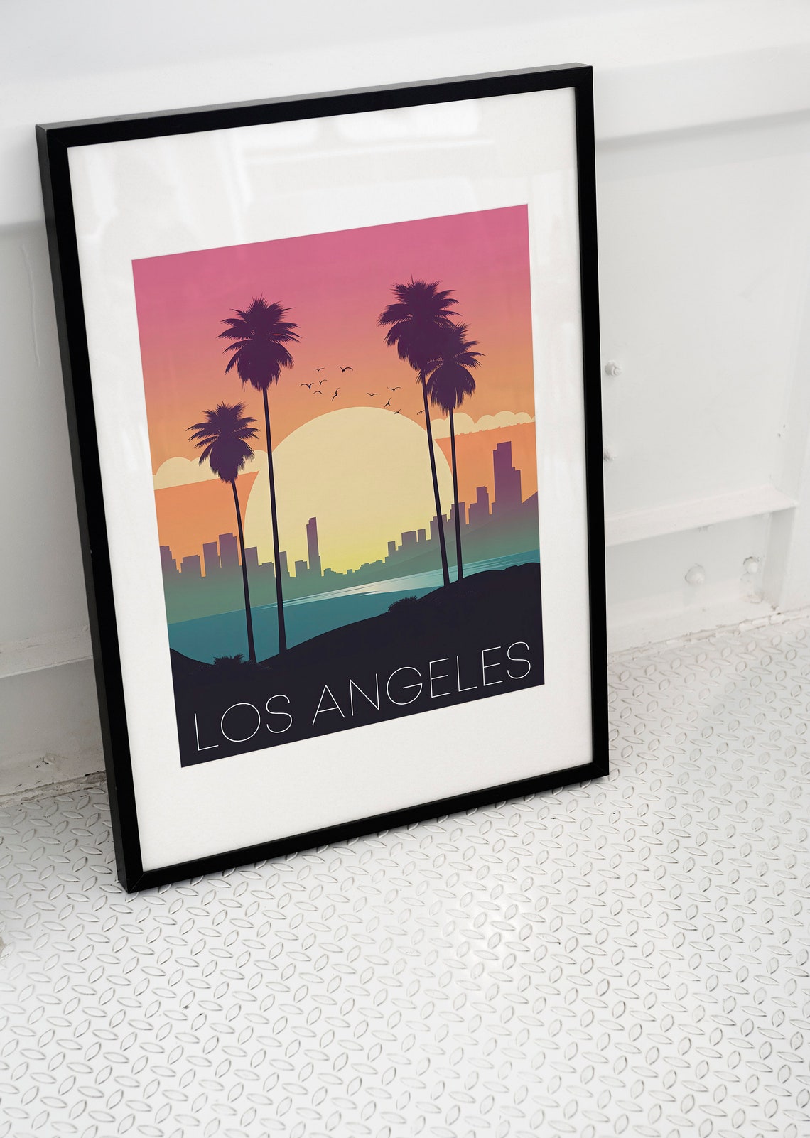 Los Angeles California Sunset Palms Ocean Skyline Travel Poster - Image 2