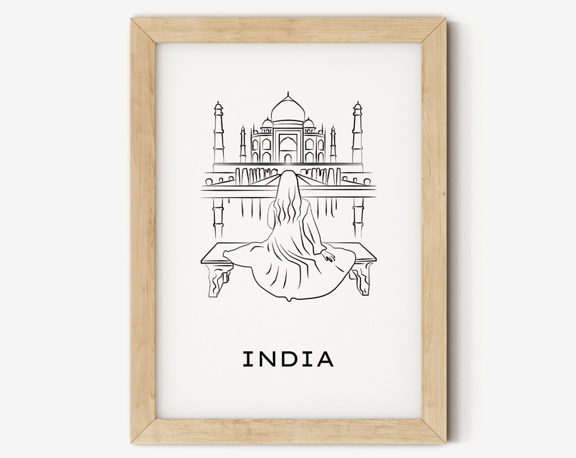 India Taj Mahal Line Art Poster Minimalist Travel Wall Decor