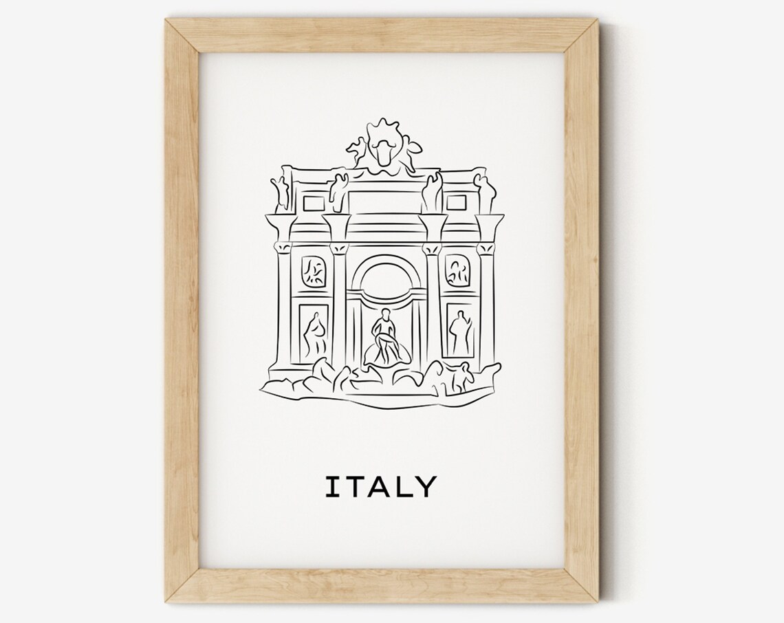 Italy Trevi Fountain Line Art Minimalist Rome Landmark Travel Poster