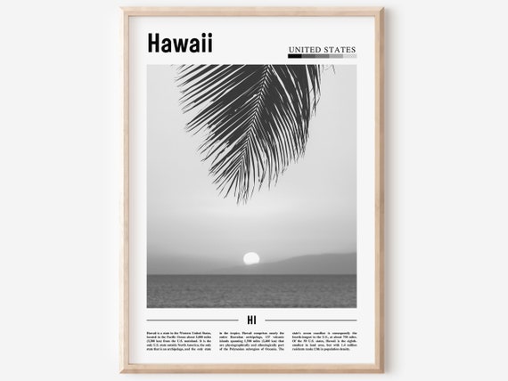 Hawaii Travel Poster, Minimal Black And White